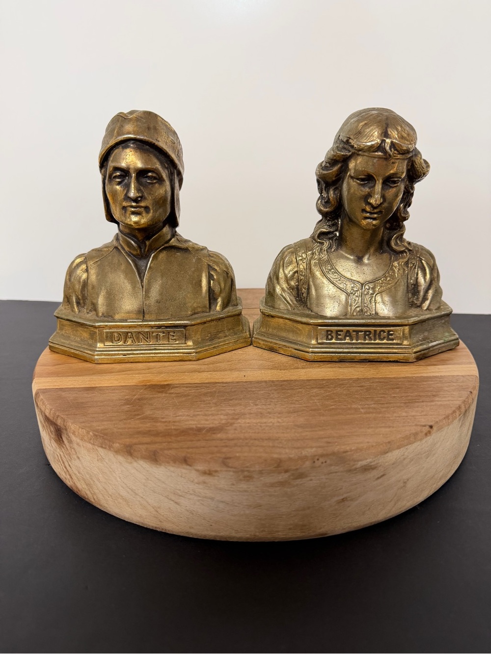 Vintage Dante & Beatrice Bust Bookends | Gold Tone Literary Décor